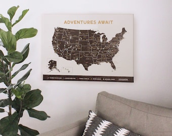 Push Pin USA Map, National Park Travel Map, Family Vacations, US Map Wall Art, Wedding or Anniversary Gift, CANVAS: 16x20, 18x24, 24x36