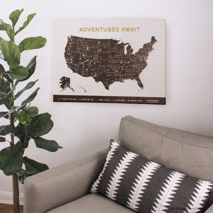 Push Pin USA Map, National Park Travel Map, Family Vacations, US Map Wall Art, Wedding or Anniversary Gift, CANVAS: 16x20, 18x24, 24x36