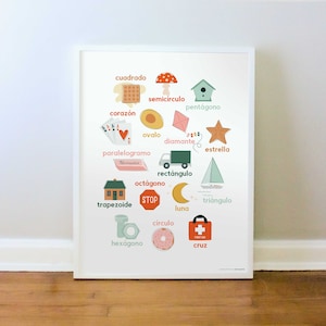 Spanish Geometric Shapes Poster, las Formas Español, Preschool Art, Nursery Wall Art, PRINT: 8X10, 12x16, 16x20, 18x24, 24x36