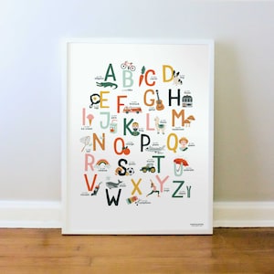 Illustrated Children's Alphabet Print, ABC Poster, Playroom Wall Art, Toddler Learning ABC's, PRINT: 8x10, 12x16, 16x20, 18x24, 24x36
