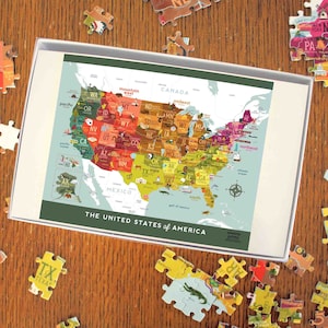 Kinderlandkarte USA Puzzle, lustige illustrierte Karte, 50 Staaten USA, USA Geographie lernen, 500 Teile Puzzle: 16x20