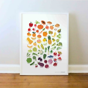 Affiche de fruits et légumes, impression d'aliments sains, mangez l'arc-en-ciel, décor de salle de classe, art de l'école à la maison, impression : 8 x 10, 12 x 16, 16 x 20, 18 x 24, 24 x 36