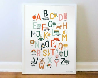 Dutch Alphabet Poster, Nederlands Alfabet, Playroom Wall Art, Toddler Learning ABC's, PRINT: 8x10, 12x16, 16x20, 18x24, 24x36