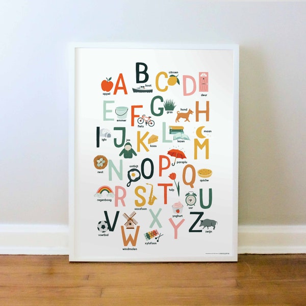 Dutch Alphabet Poster, Nederlands Alfabet, Playroom Wall Art, Toddler Learning ABC's, PRINT: 8x10, 12x16, 16x20, 18x24, 24x36