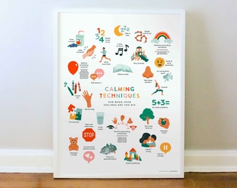 Calming Techniques Poster, Grounding Strategies, Emotional Regulation, Feeling Print, Calming Corner, PRINT 8x10, 12x16, 16x20, 18x24, 24x36