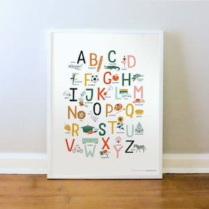 Affiche de l'alphabet français, alphabet français, art mural de salle de jeux, enfant en bas âge apprenant ABC, impression : 8 x 10, 12 x 16, 16 x 20, 18 x 24, 24 x 36