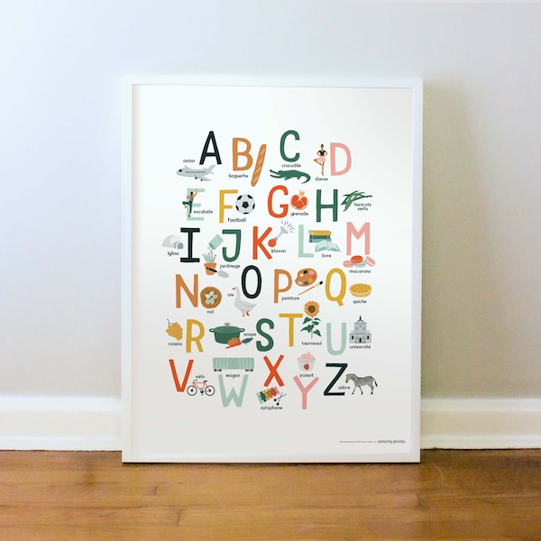 French Alphabet Poster, Français Alphabet, Playroom Wall Art, Toddler Learning ABC's, PRINT: 8x10, 12x16, 16x20, 18x24, 24x36