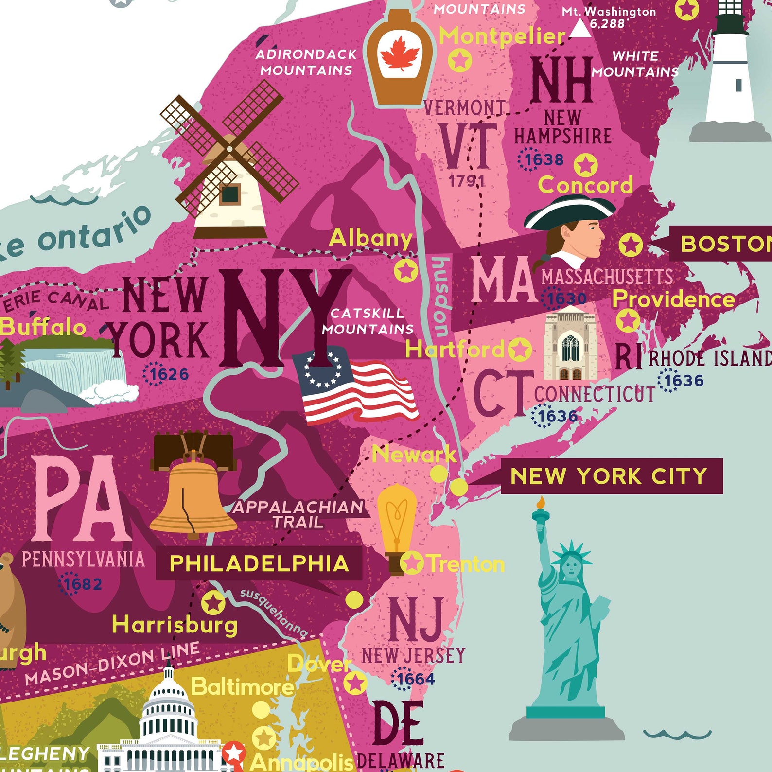 Educational Children's US Map Fun Illustrated Map US Etsy