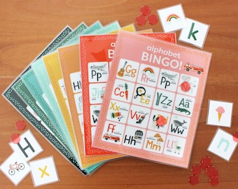 Bingo del alfabeto, aprendizaje ABC, juego de aprendizaje de letras para niños, aprendizaje preescolar, descarga digital PDF imprimible
