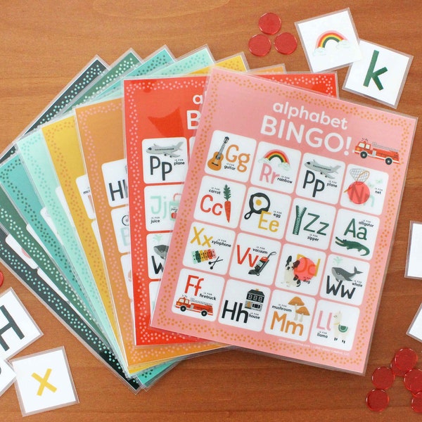 Bingo del alfabeto, aprendizaje ABC, juego de aprendizaje de letras para niños, aprendizaje preescolar, descarga digital PDF imprimible