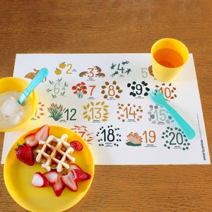 1-20 Kids Counting Placemat, Learning Numbers Preschool, Homeschool Materials, Wipeable PLACEMAT: 11X17