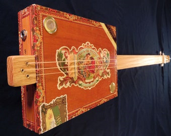 3 String Fret-less acoustic/electric Cigar Box Guitar "My Father Cigars" Box.