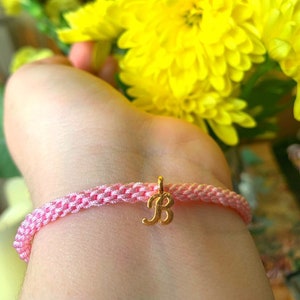 Friendship Bracelet with Letter | Kumihimo Bracelet with Initial Charm in Gold or Silver