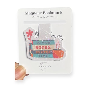 So Many Books Magnetic Bookmark | Books and Flower Bookmark for Books Planners Journals | Bookish Gift for Readers Writers Stationery Lovers