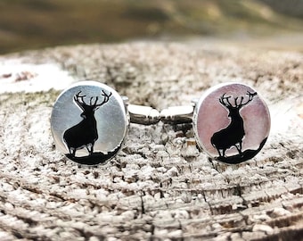 Monarch Of The Glen Stag Cufflinks in Polished Pewter | Letterbox Gift | Kilt Accessory | Mens Accessories | For Him | Cuff Links |