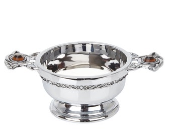 3" Celtic Chrome Quaich with Coloured Stone | Finest Handmade Pewter Quaich | Scottish Drinking Cup | Wedding Gift | Gift For The Couple |