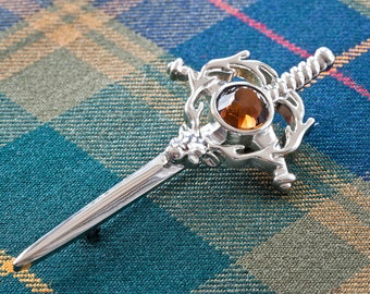 Stag Head Kilt Pin with Coloured Stone Top | Scottish Kilt pin | Antler Kilt Pin | Stone Kilt Pin | Letterbox Gift |
