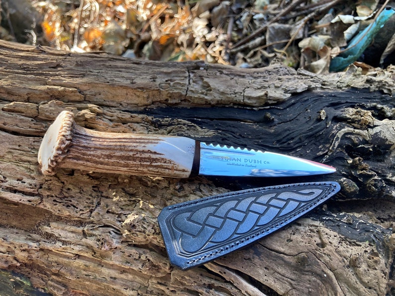 Scottish Staghorn Crown Sgian Dubh with Walnut & Leather Sheath Made in Scotland Skean Dhu Scottish Dagger image 1