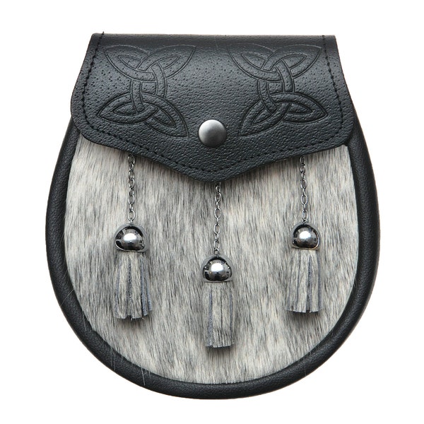 Celtic Bovine & Black Leather Sporran | Kilt Accessory | Wedding Gift | Groomsmen Gift | Made in Scotland | Highland Dress |