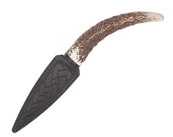 Dent écossais Staghorn Sgian Dubh avec bois noir et étui en cuir | Fabriqué en Écosse | Skean Dhu | Dague écossaise | Cadeau garçon d'honneur |