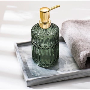 Luxury Glass Soap Dispenser Bottle, Glass Hand Soap Gel Shampoo Conditioner Dispenser, in Green or Dark black/ Black,Handmade Gift for her