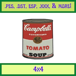 May include: Red and white Campbell's Soup can with the text "CONDENSED TOMATO SOUP" and the Campbell's logo. The can is 4x4 inches.