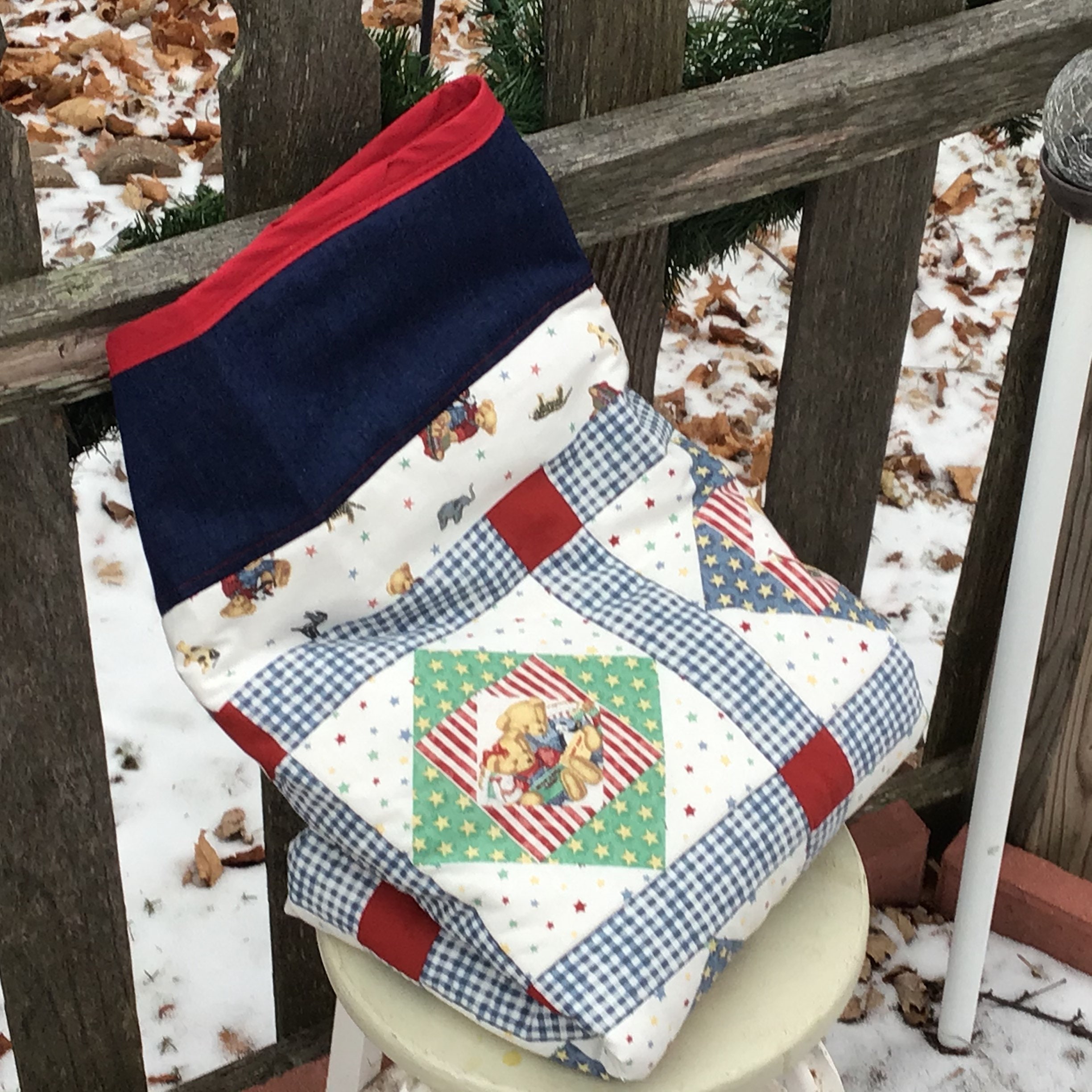 Blue Jean Teddy Bear Blanket Etsy