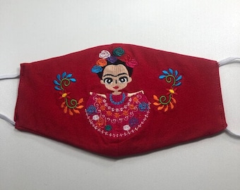 Frida Kahlo Embroidered,handmade,Washable,100%Cotton,Facemasks.