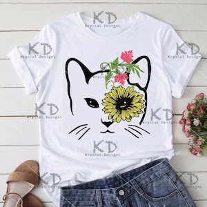 Kattenliefhebbers, bloemen prachtig design | SVG-dossiers voor cricut | PNG-bestand | JPG voor afdrukken, knippen. Geweldig voor shirts, Starbucks Tuimelaars, bekers, Mok