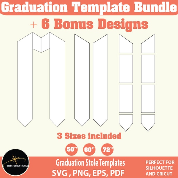 Graduation Stole Template Bundle with 6 Designs included, Graduation Bundle Instant Download