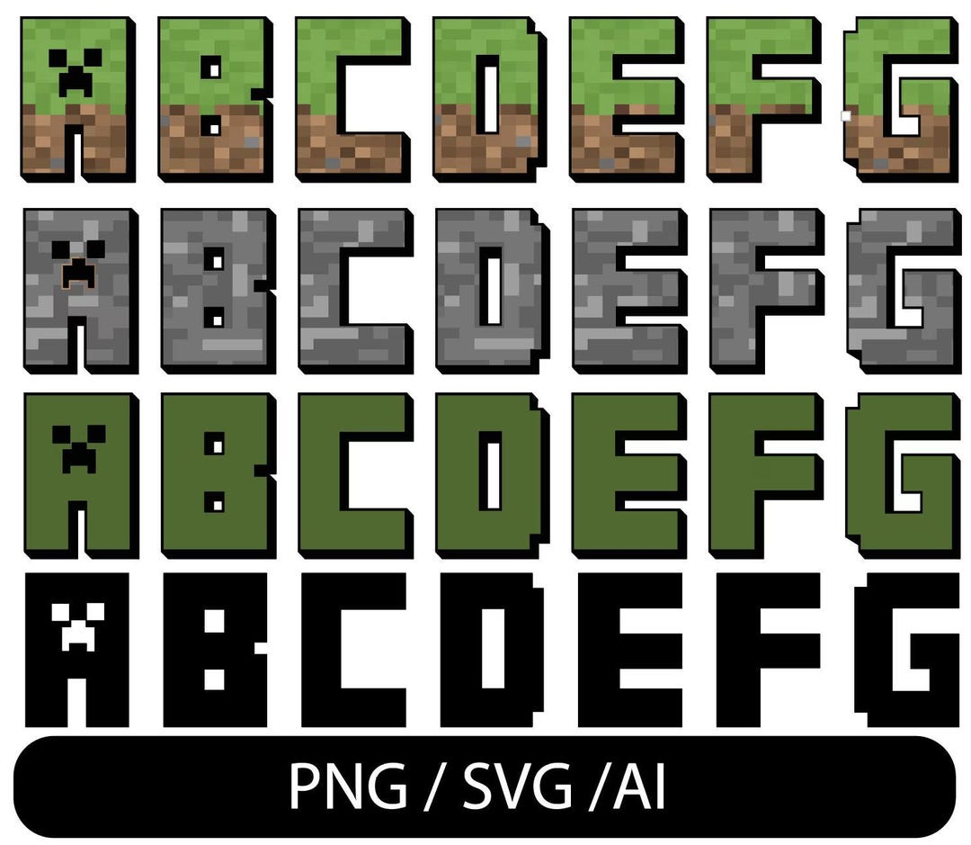Riley Minecraft Letters Alphabet SVG Mine Style Bundle | Block Pixel Font Letters & Numbers ...