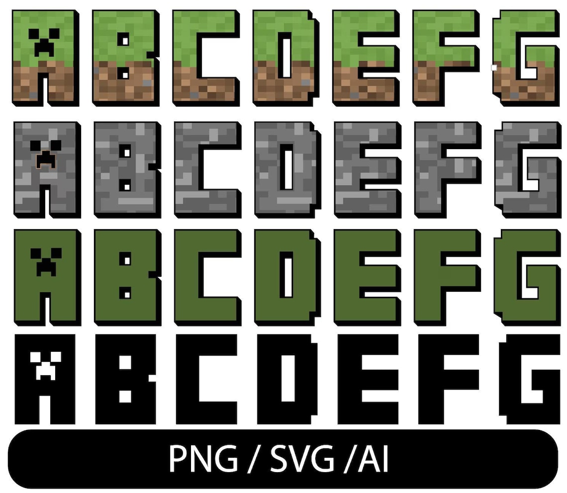 Riley Minecraft Letters Alphabet SVG Mine Style Bundle | Block Pixel Font Letters & Numbers ...