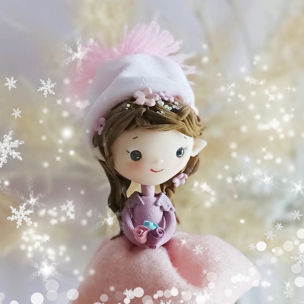 Figurine de poupée elfe / Art féerique fait main / cadeau de jolie fille / décoration princesse / argile froide