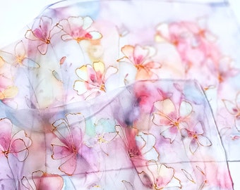 Rainbow Garden Hand-pianted Pure Silk Scarf / 100% Chiffon Silk Fashion