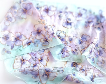Pansy Dream Pure Silk Scarf / Hand-painted Mulberry Silk Floral Art / Magical blossom Illustration bridal shawl