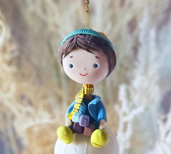 Baby Girl Boy on Snowball Cute Handmade Gift Cold Porcelain Fairytale Creation Winter Wonderland Enchanted Art Etsy Ireland