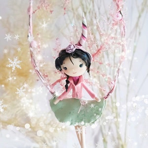 Elf Clay Doll Handmade Decor / Enchanted Pixie Cold Porcelain Ornament / Spring Fairy Gift / Candy colored Witch Decoration for Window