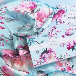 Exotic Garden Pure Silk Satin Scarf: Japanese Floral Bandana, Gift Box Available