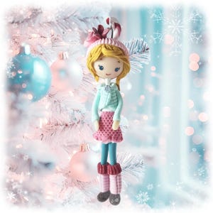 Elf Girl Hand-painted Clay Doll / Sweet Air Dry Clay Pixie Art with Candy / Handmade Cute Figurine / Cold Porcelain Xmas Tree Gift