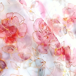 Rose Pure Silk Art Scarf / Hand-painted 100% Mulberry Silk Shawl / Large Bridal Accessory / Romantic Rose Garden Shoulder Shaw