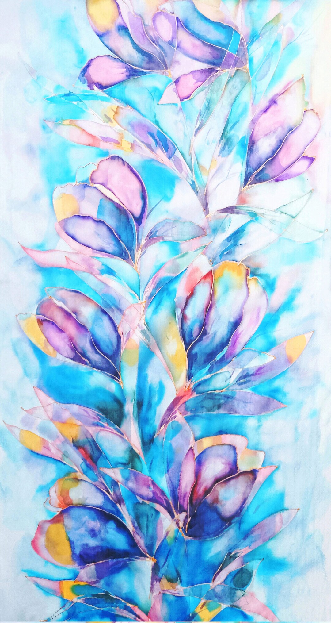 100% silk artistic botanical large scarf