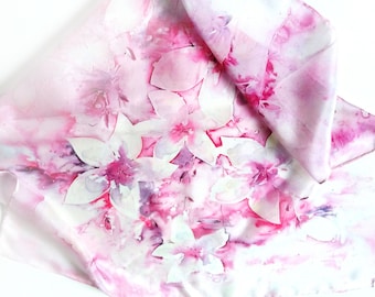 Hawaii Flowers Pure Silk Scarf / Hand-painted Floral Art / Feminie Handmade Fashion