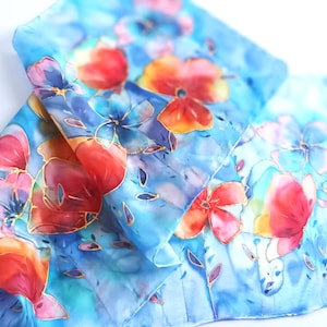 Summer Delight Pure Silk Scarf / Hand-painted 100% Mulberry Silk / Large Shoulder Multicolored Poppy Shawl