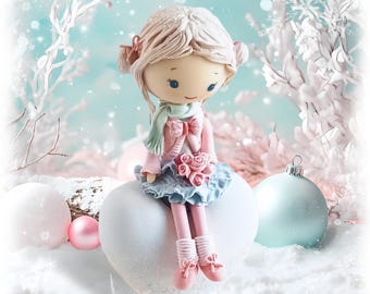 Girl / Boy Decoration / Cute Handmade Figurine Decor / Cold Porcelain Fairy tale Creation / Winter Wonderland Enchanted Art Doll