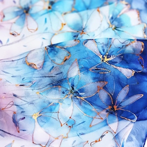 Paradise Pure Silk Scarf / 100% Mulberry Silk Shawl / Hand-painted Diaphanous Chiffon Nature Fashion Wear