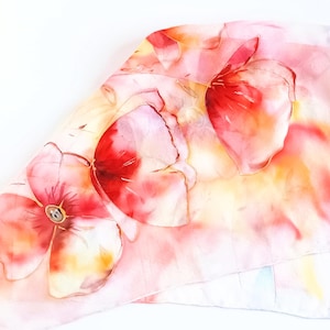 Handgemalter Seidenschal Mohnblume: Aquarell Blumenkunst