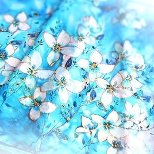 Jasmine Pure Silk Scarf / 100% Silk / Hand-painted Art Shawl / Watercolor Style Nature Fashion Accessory