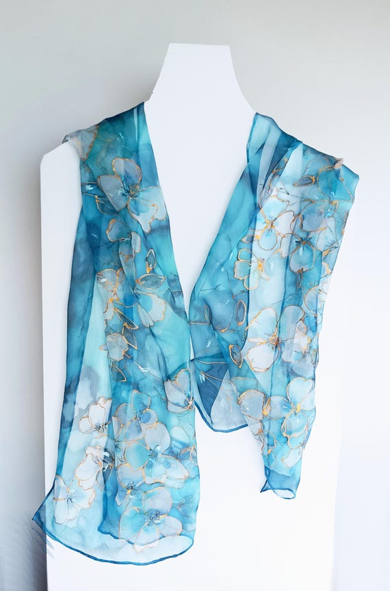 Sciarpa di seta pura dipinta a mano con motivo orchidea: magico