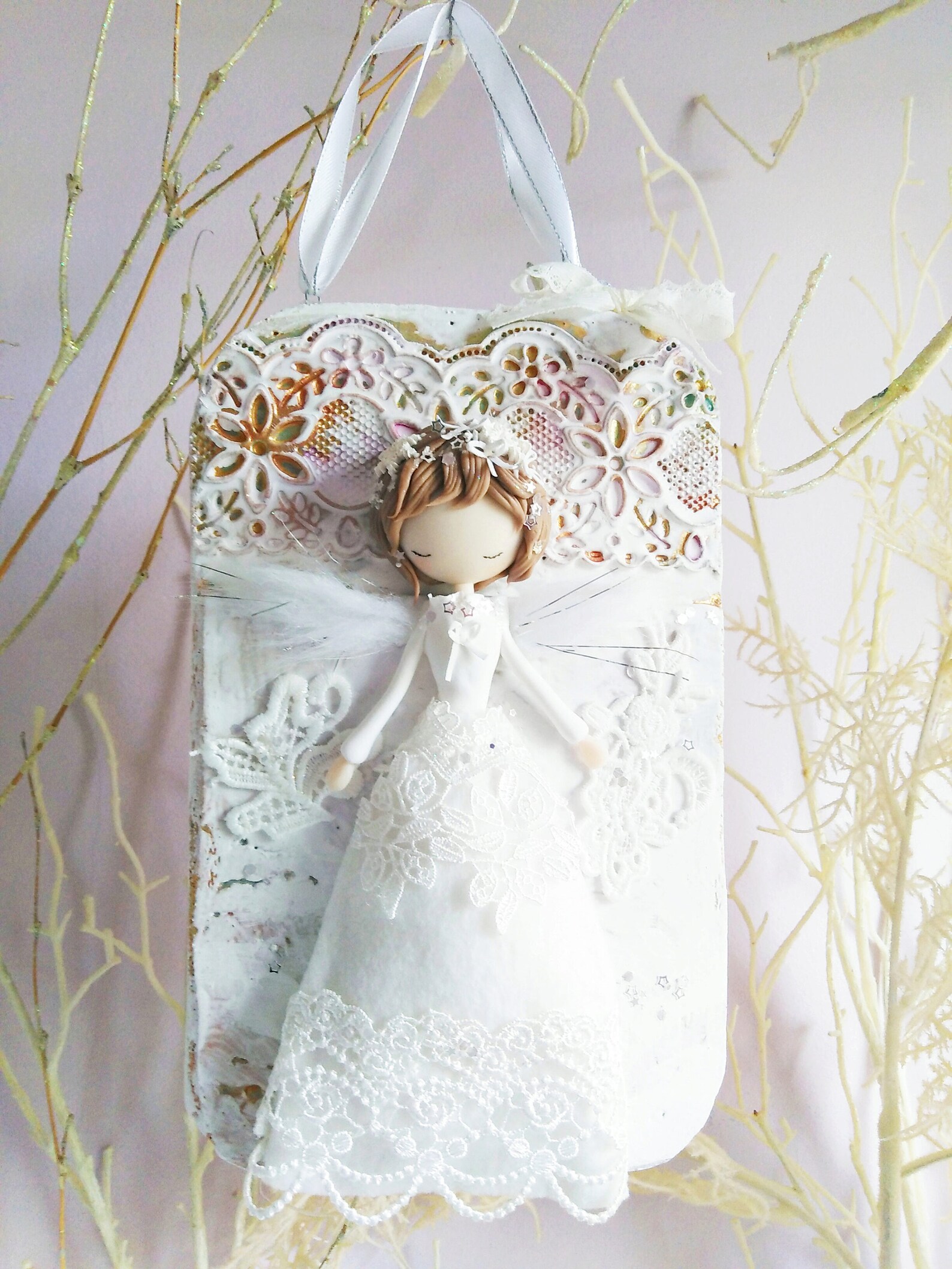 Lace Angel Door Hanger / Handmade 3D Decoration / Air Dry Clay Etsy