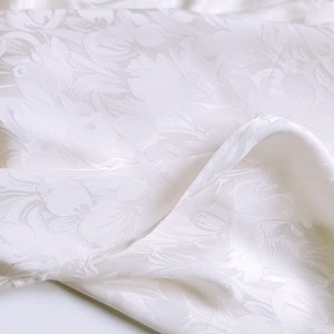 Large White Crepe Satin Pure Silk Scarf: Tulip Pattern Bridal Shawl